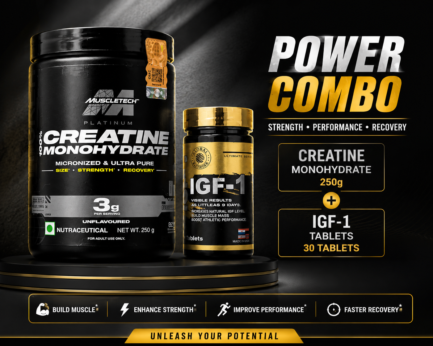 MuscleTech 100% Creatine 250g + GF-1 Gaining Tablets Combo