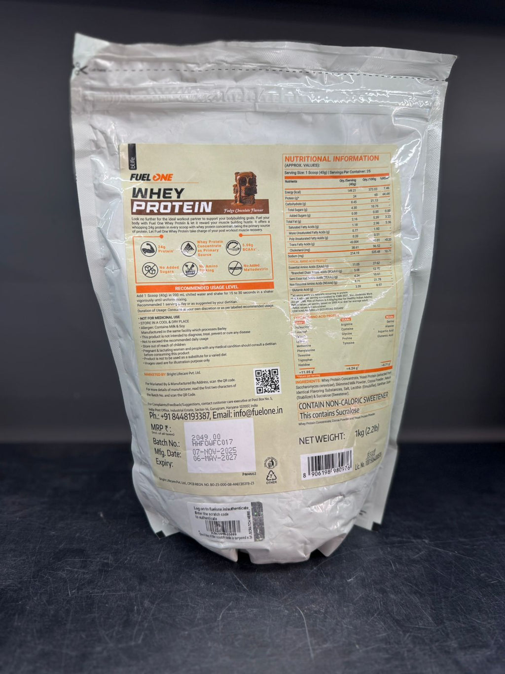 Fuel One Whey Protein - Fudge Chocolate (1 kg, 24g Protein)