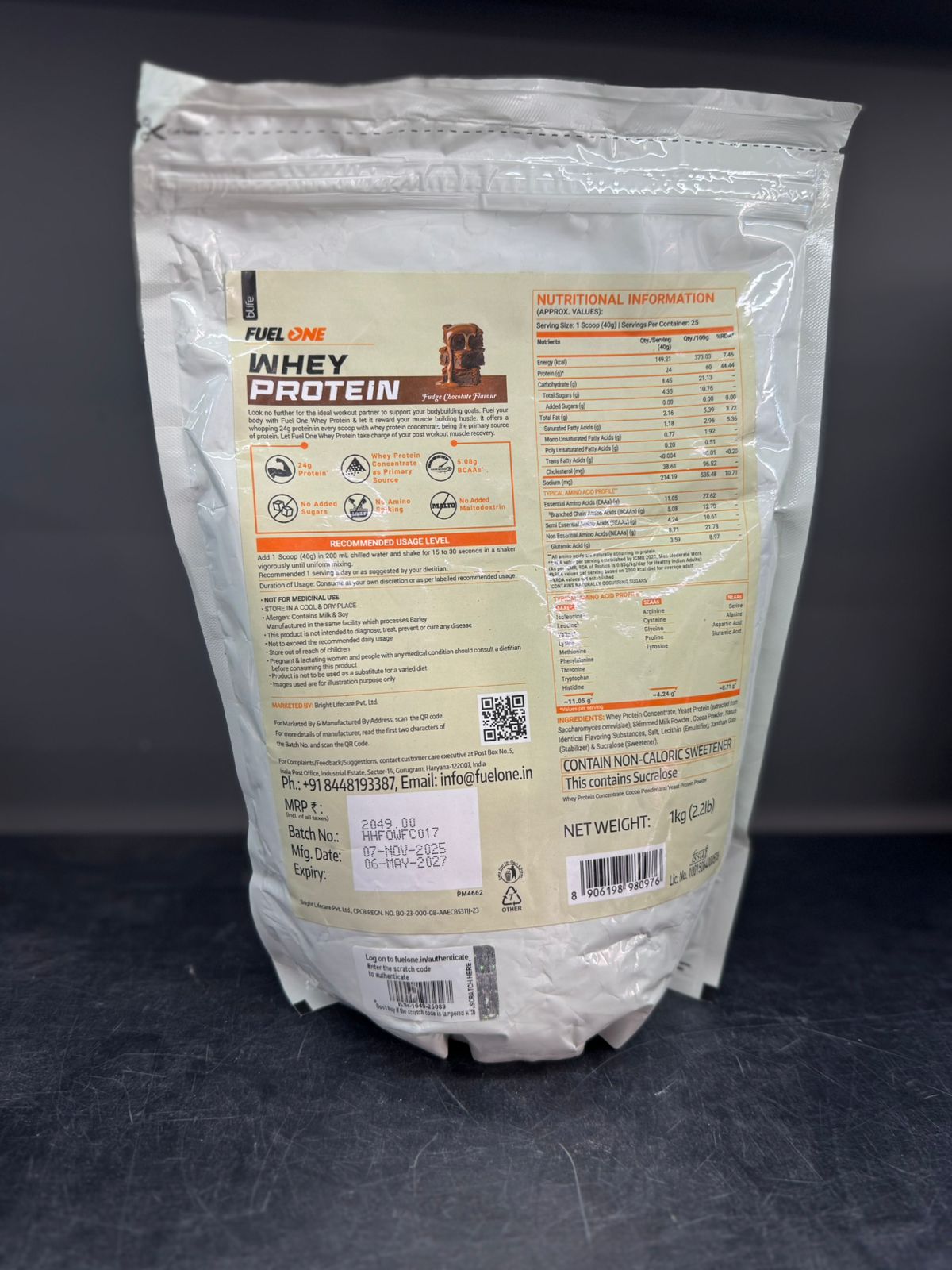 Fuel One Whey Protein - Fudge Chocolate (1 kg, 24g Protein)