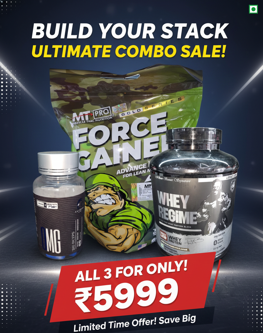Ultimate Mass & Lean Muscle Stack (Force Gainer + Whey Regime + OMG Big Biceps)