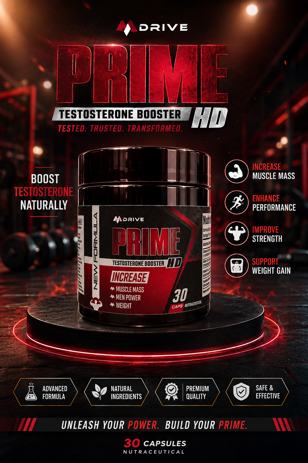 Prime Testosterone Booster | Strength, Power & Muscle Performance