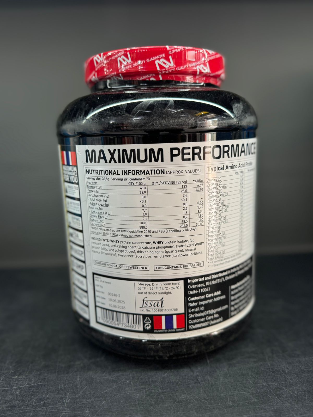 Maximum Performance Whey Protein - Chocolate (Norway, 70 Servings)