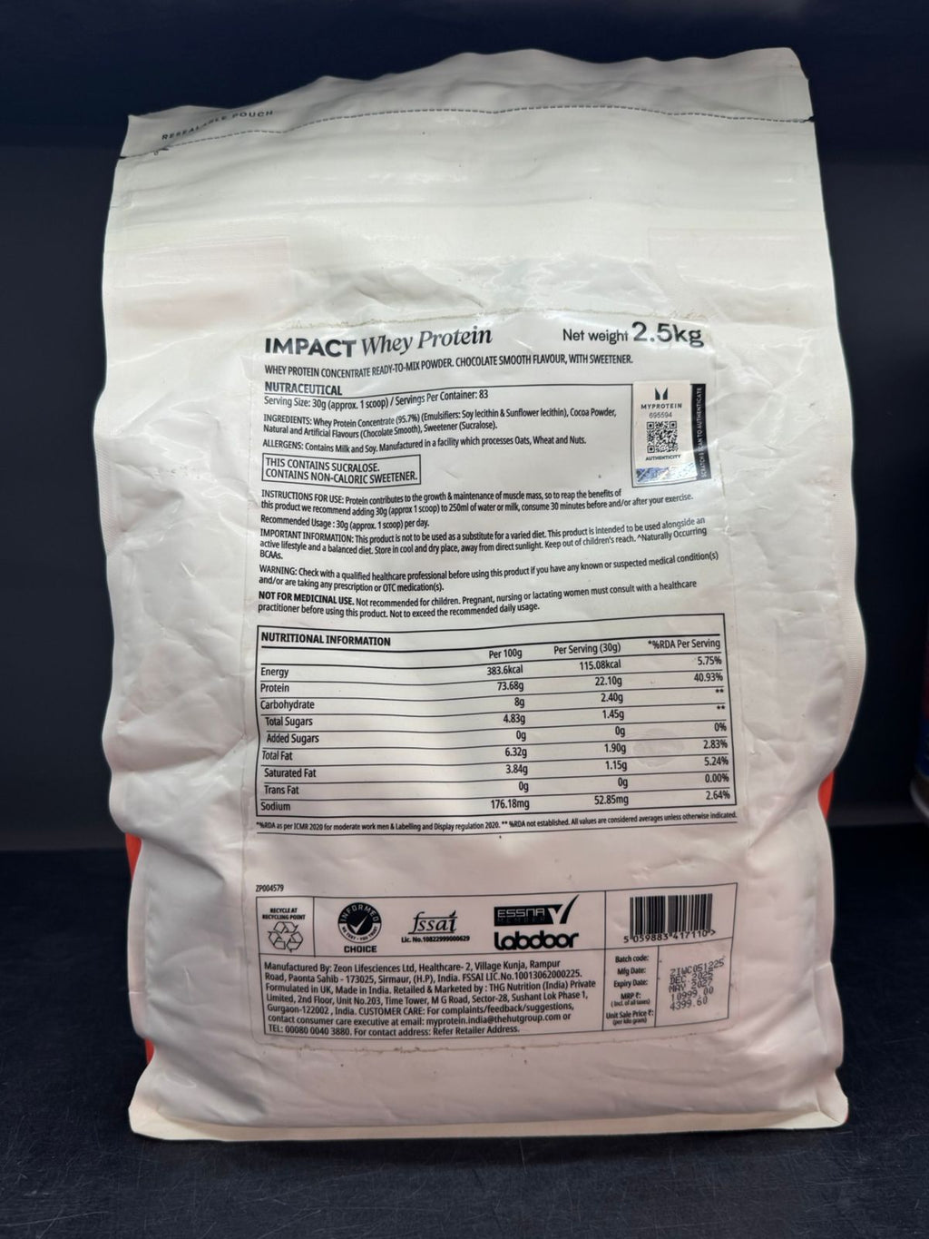 Myprotein Impact Whey Protein - Chocolate Smooth (2.5 kg)