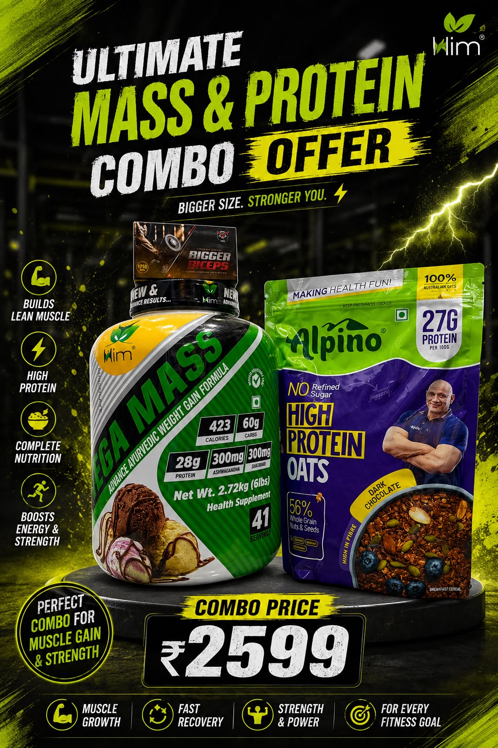Combo Offer Him Gainer +Bigger Bicep And Alpino Ots 1Kg