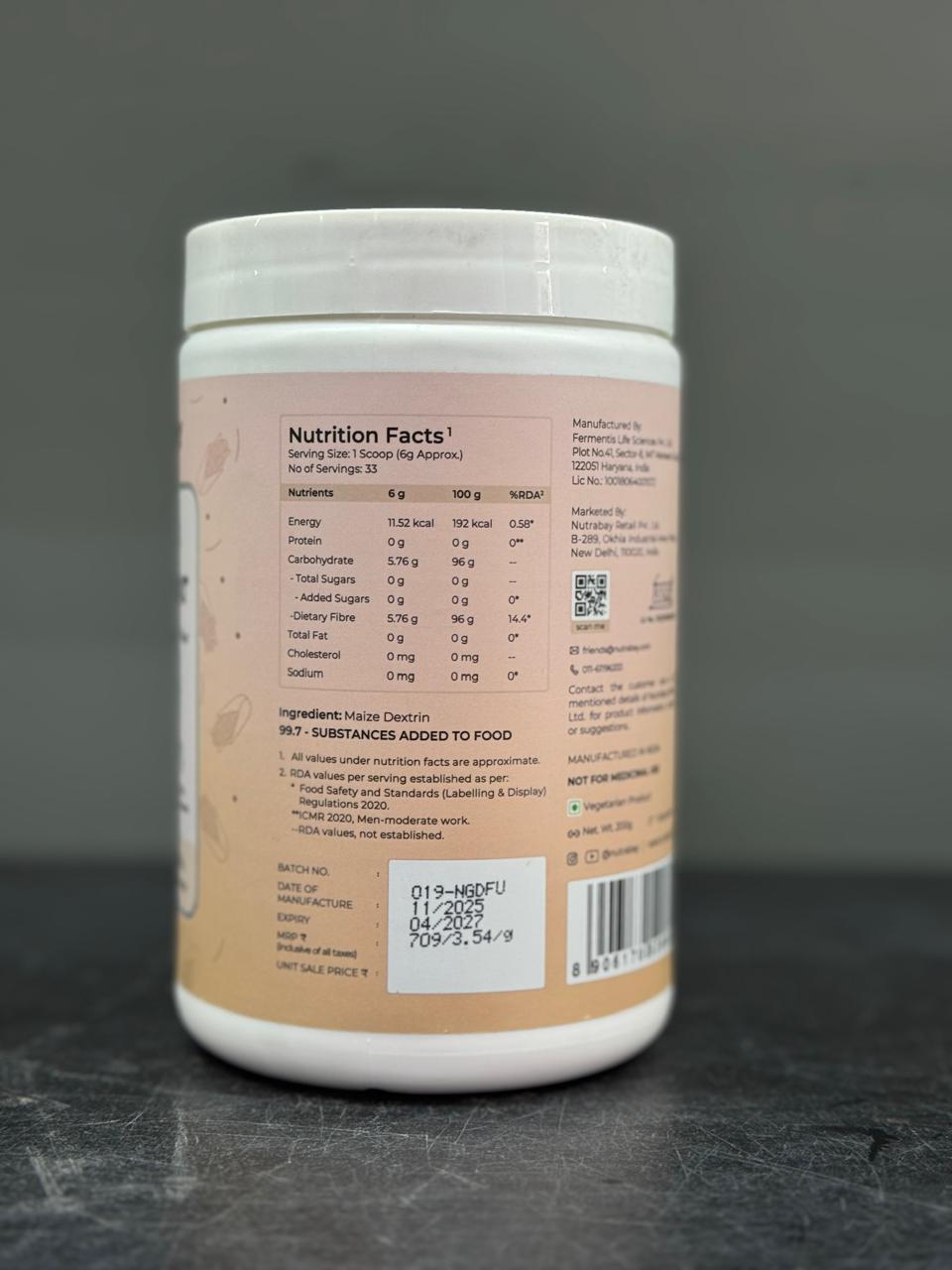 Nutrabay Good Gut Daily Fiber – Plant-Based Prebiotic Soluble Fiber (Unflavoured, 200g)