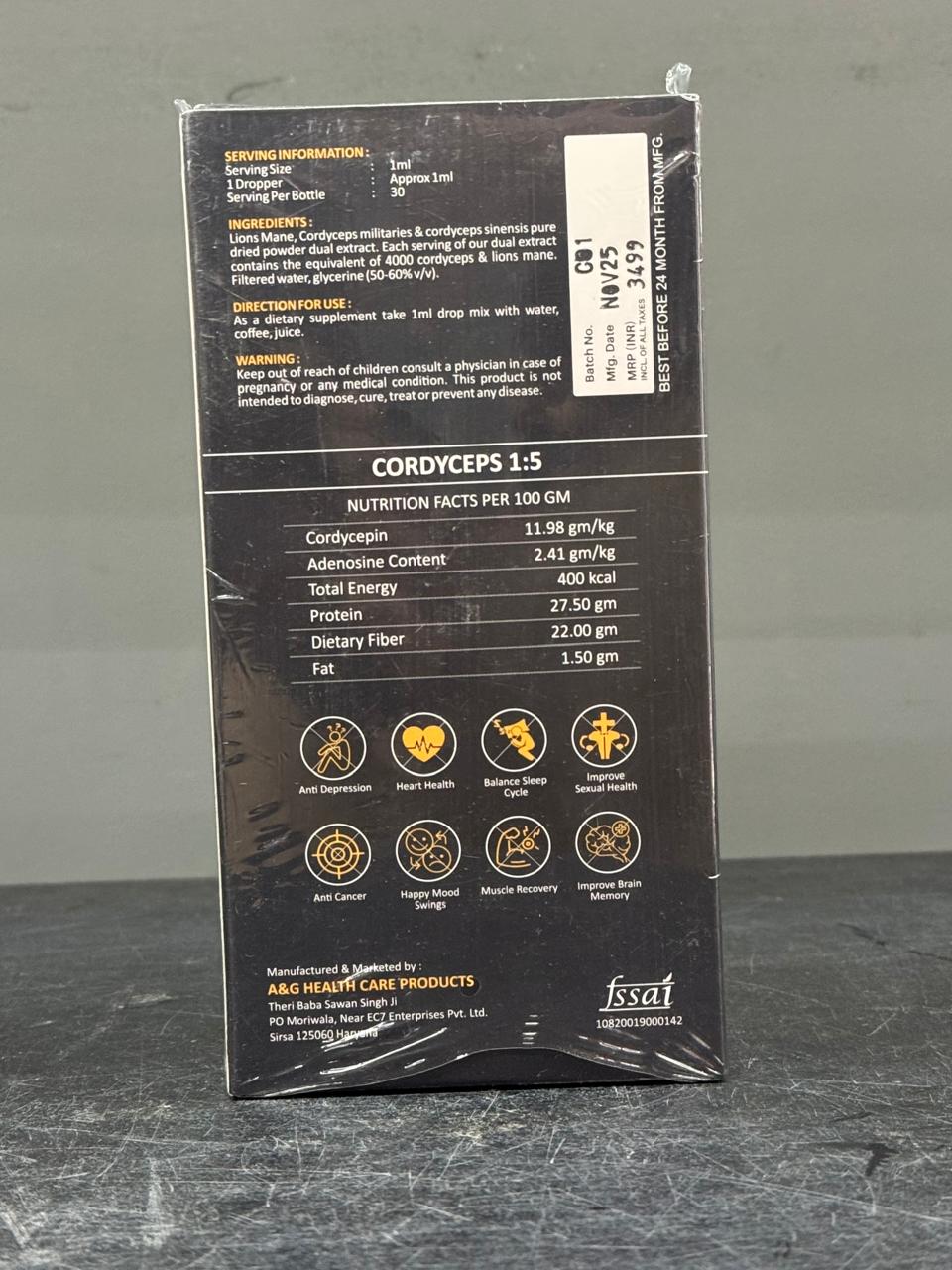 Lions Mane + Cordyceps Dual Extract - Focus & Recovery Liquid Supplement (30ml)