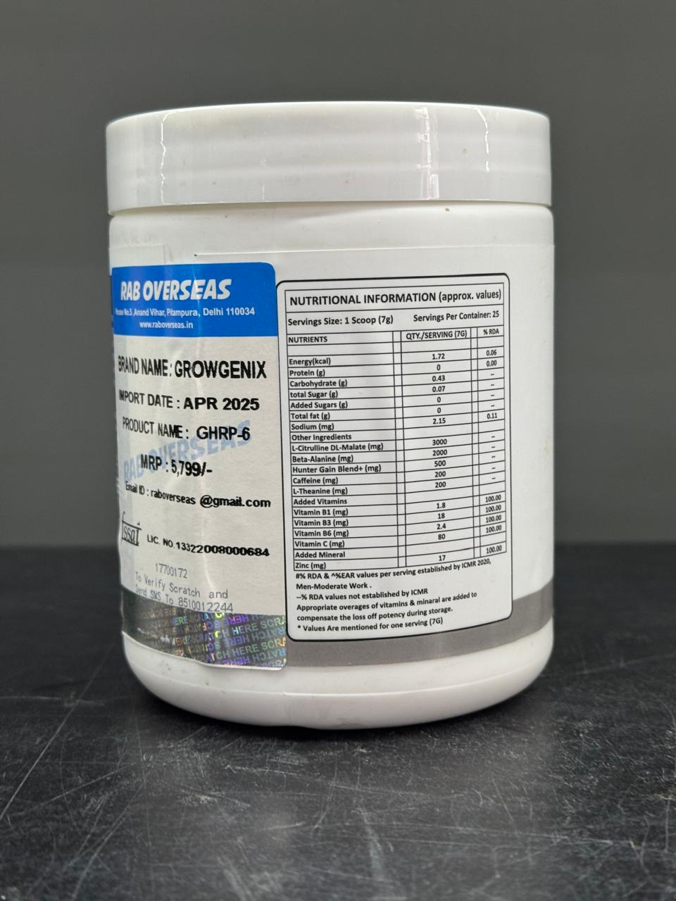 Growgenix Growth Max GHRP-6 – Pro Performance Gaining Formula (Pineapple Flavour, 175g)