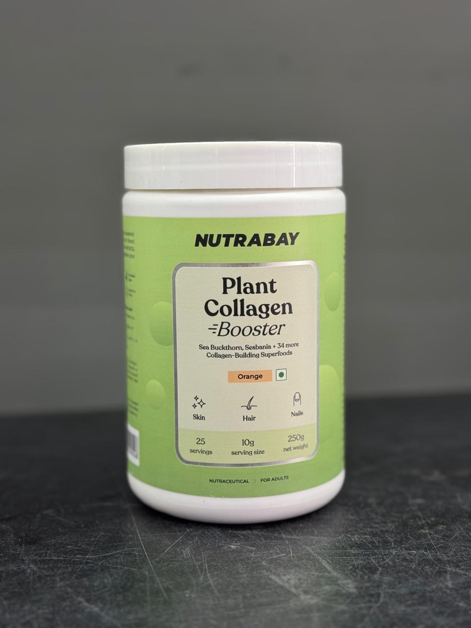 Nutrabay Collagen Booster Plant Based – Sea Buckthorn & Sesbania Superfood Blend (Orange Flavour, 250g) collagen supplements