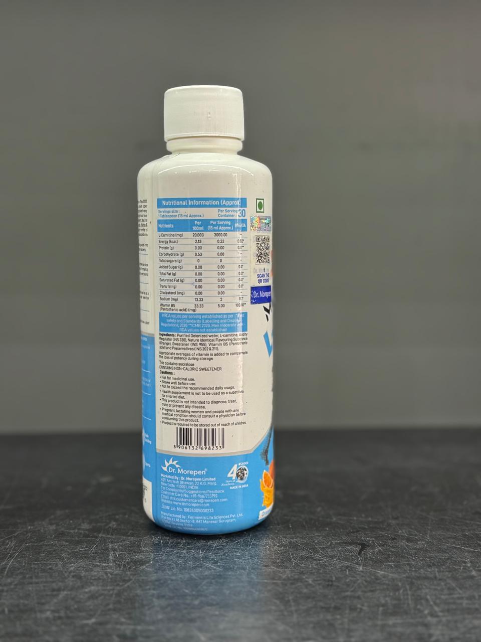 Dr. Morepen Muscle Food Carnitine Pro – Triple Strength L-Carnitine Liquid (450ml) - Fat Burner