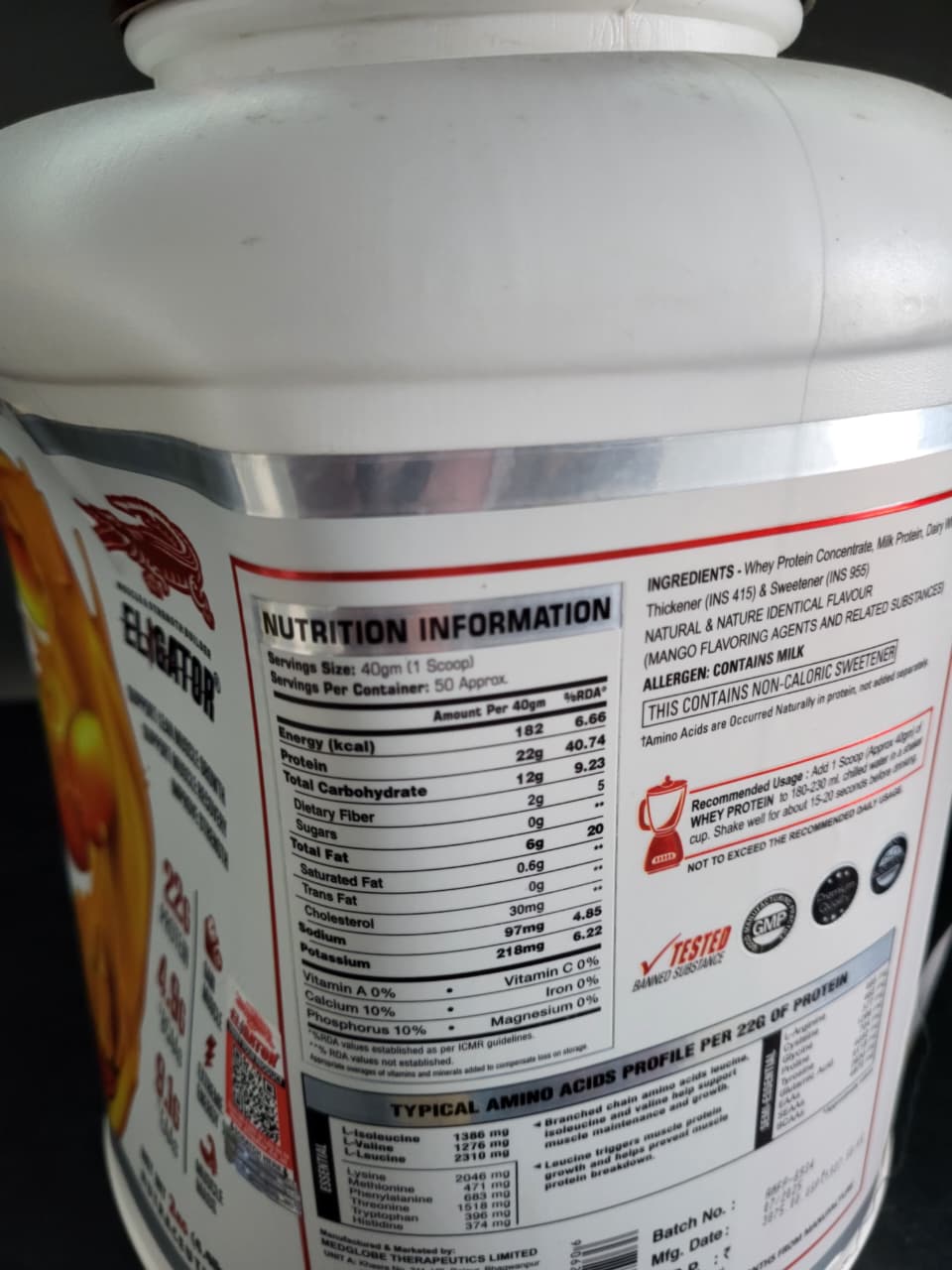 Eligator Perfect Whey - Muscle & Strength Builder - 2kg (4.4lb) - Mango Flavour