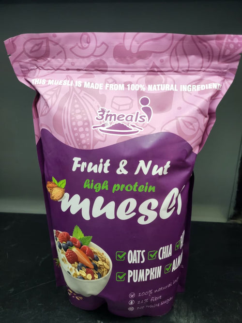 3meals Fruit & Nut High Protein Muesli | 100% Natural Superfood Blend 1Kg