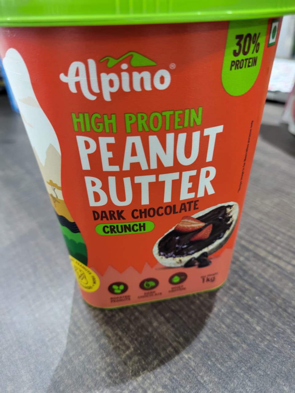 Alpino High Protein Peanut Butter – Dark Chocolate Crunch (1kg) | 30% Protein with Whey Protein