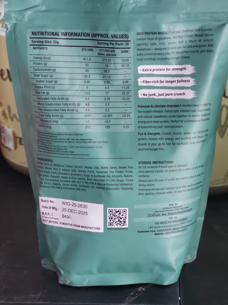 High Protein Muesli – 1kg Breakfast Cereal with Super Seeds, Nuts & Dark Chocolate