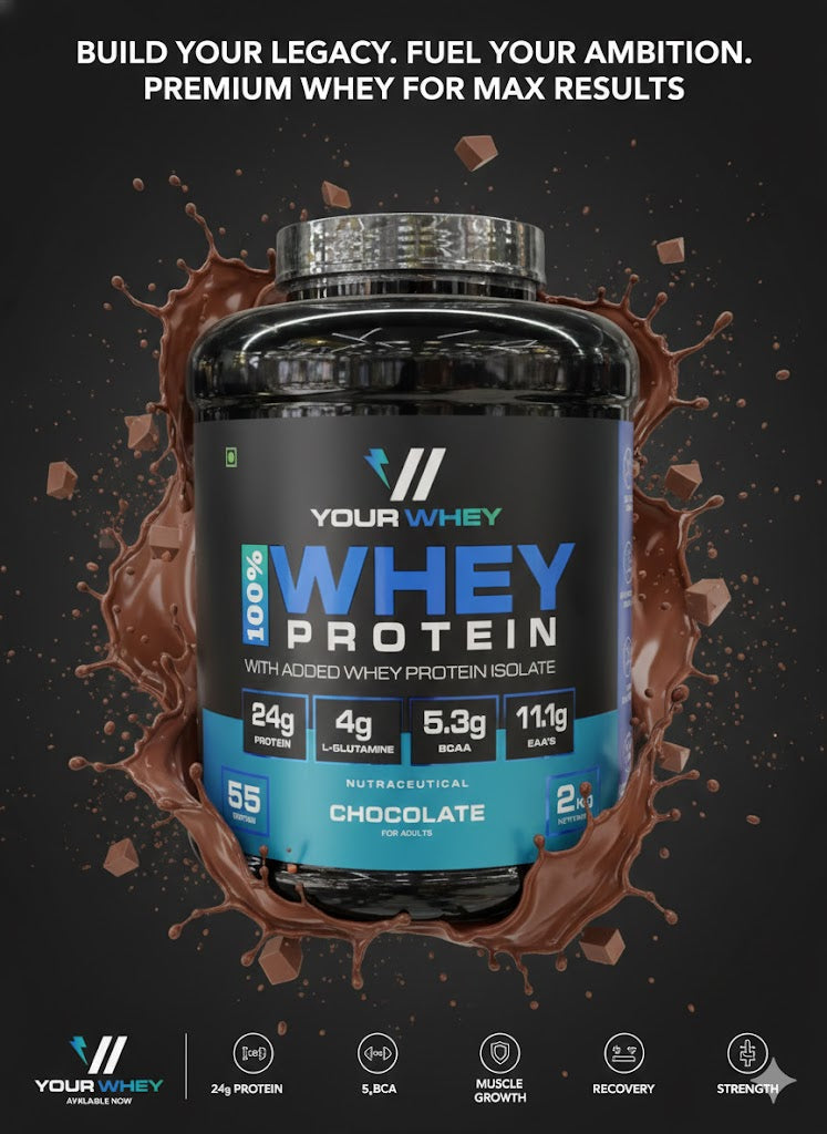 Your Whey 100% Whey Protein – Premium Blend with Whey Isolate | 24g Protein, 5.3g BCAA | Chocolate Flavor (2kg / 55 Servings)