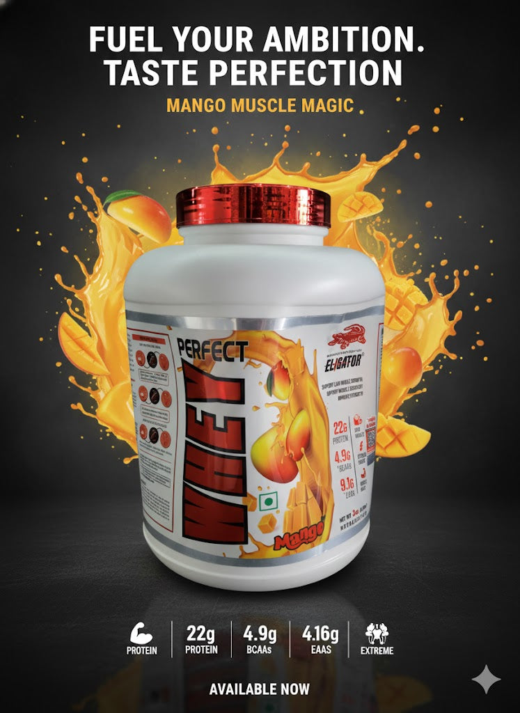 Eligator Perfect Whey - Muscle & Strength Builder - 2kg (4.4lb) - Mango Flavour