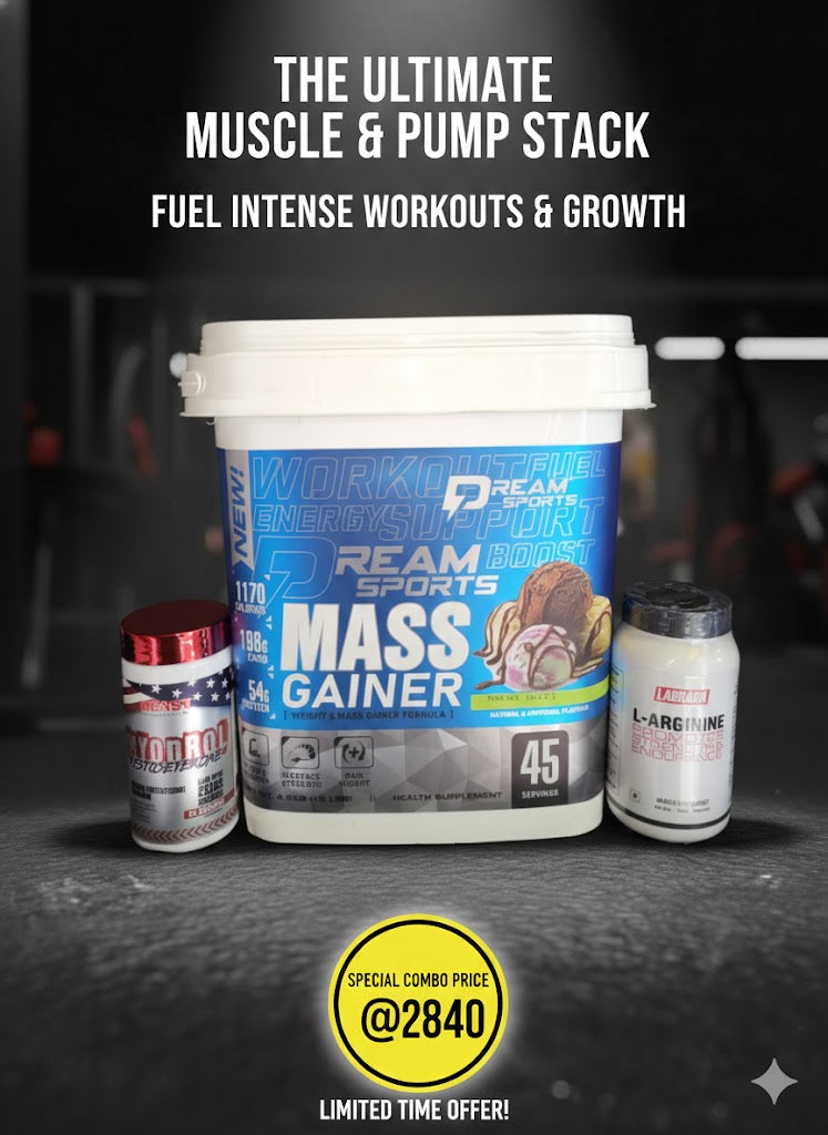 Hardcore Muscle & Strength Foundation: Dream Sports Mass Gainer + Beast Pharma Myodrol + Labrada L-Arginine