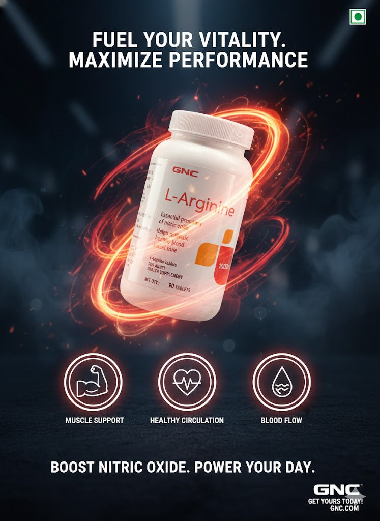 GNC L-Arginine 1000mg – Essential Nitric Oxide Precursor Muscle Pump (90 Tablets)