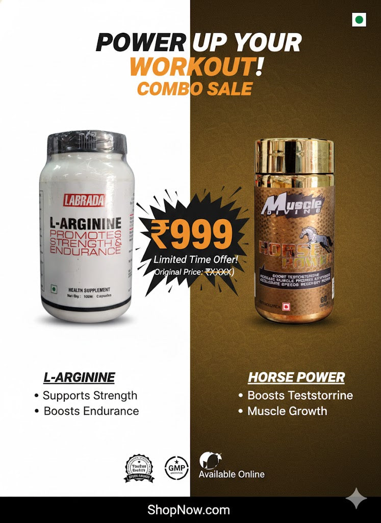 Strength & Vitality Performance Duo : Muscle Divine: Horse Power (60 Capsules) + Labrada L-Arginine (100 Capsules)