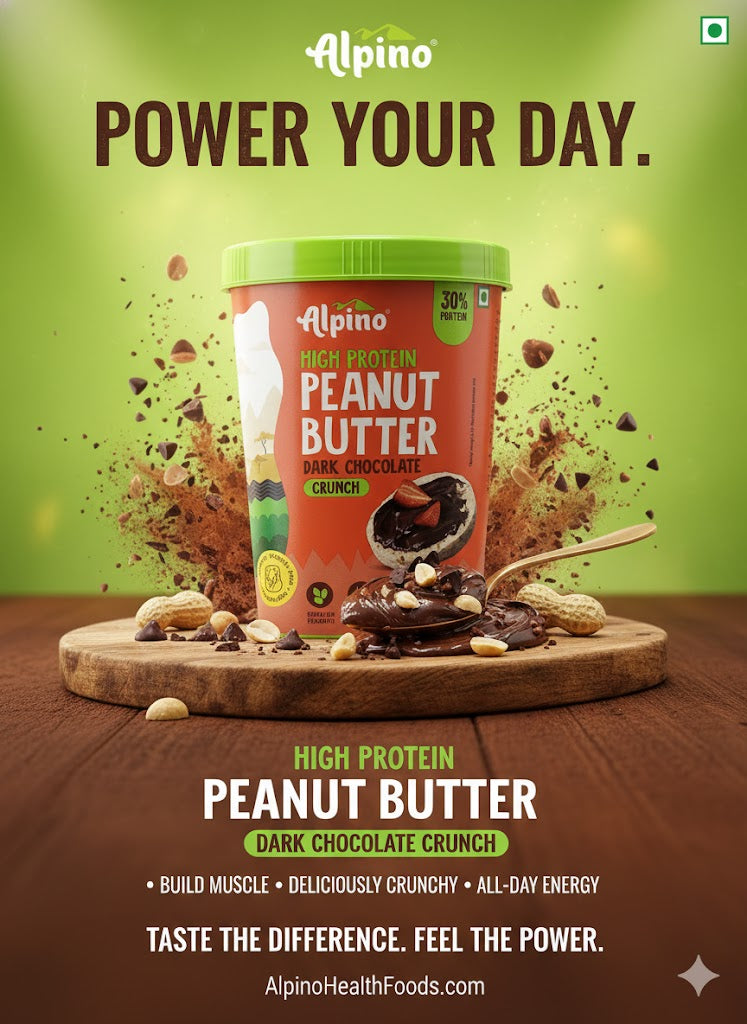 Alpino High Protein Peanut Butter – Dark Chocolate Crunch (1kg) | 30% Protein with Whey Protein