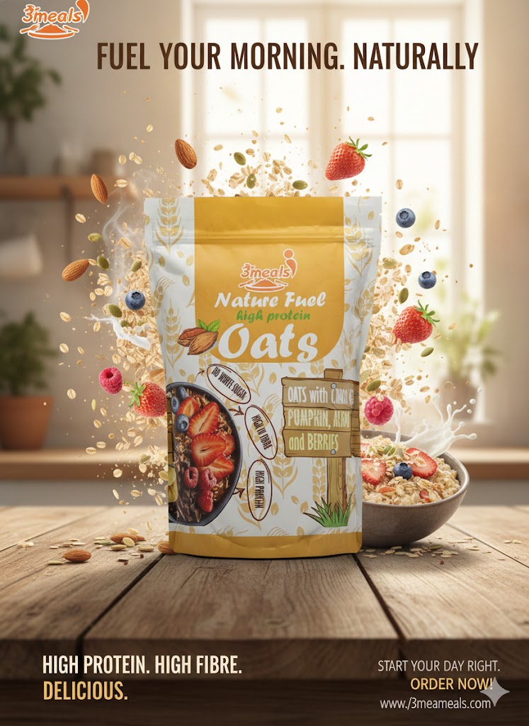3meals Nature Fuel High Protein Oats - with Pumpkin, Almonds, and Berries