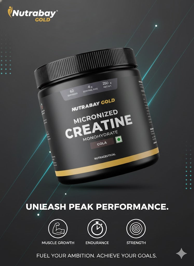 Nutrabay Gold Micronized Creatine Monohydrate – Pure Performance & Muscle Strength | Cola Flavor (250g / 62 Servings)