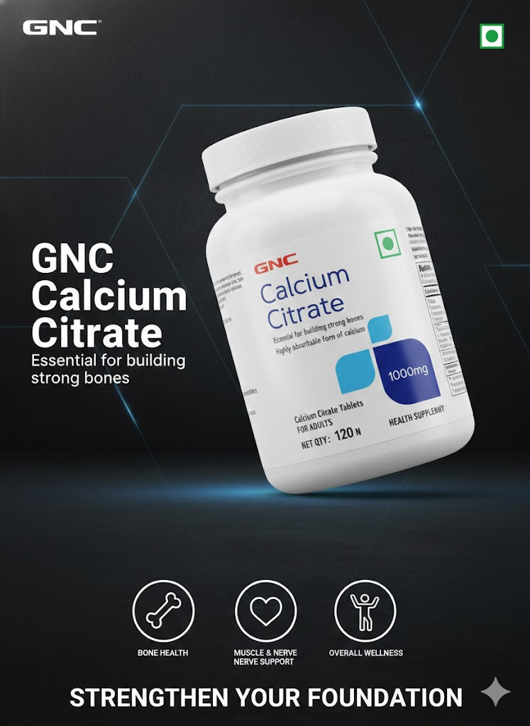 GNC Calcium Citrate 1000mg – Essential Mineral for Strong Bones & Teeth | Highly Absorbable Formula | 120 Tablet
