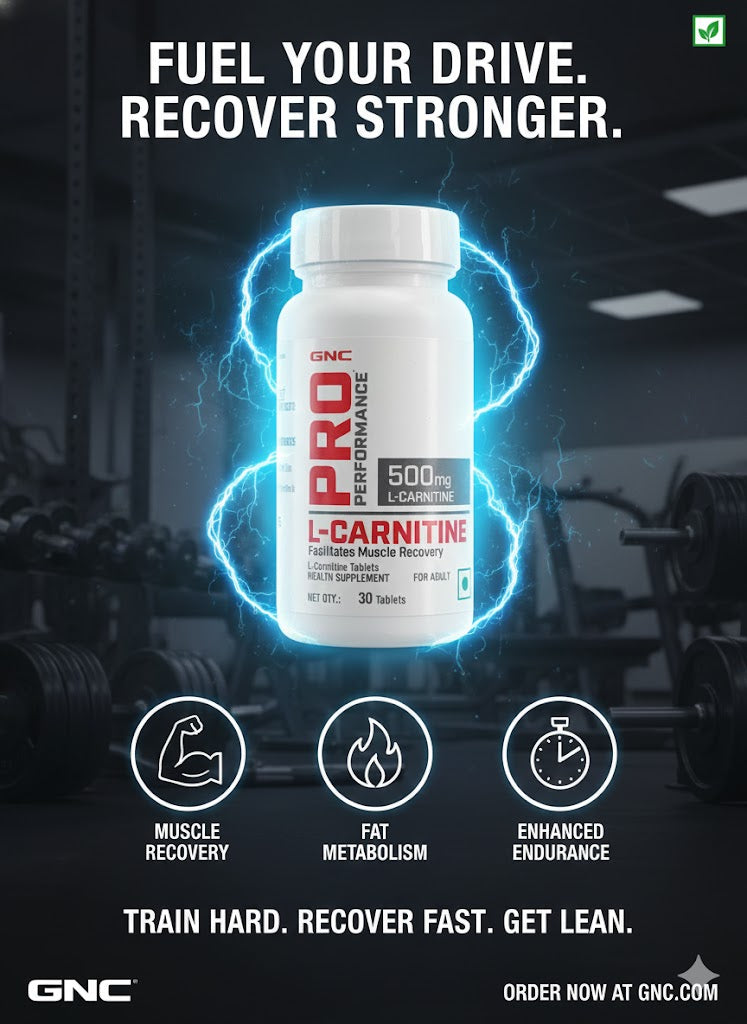 GNC Pro Performance L-Carnitine 500mg - 30 Tablets | Facilitates Muscle Recovery & Energy MetabolismFat Burner