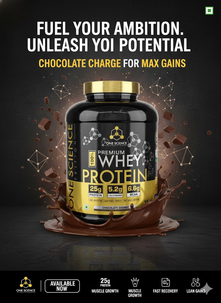 One Science Nutrition 100% Premium Whey Protein – 25g Protein, 6.6g BCAA | Fast Absorption & Muscle Recovery | Chocolate Charge (2.27kg / 70 Servings)