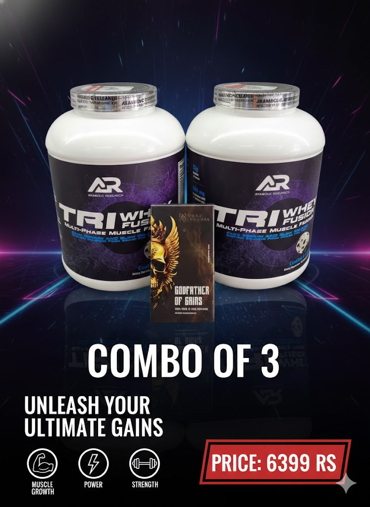 Elite Muscle Recharger Stack – 2x Anabolic Research (AR) Tri-Whey Fusion (2KG each) + Wolf Pharma Godfather of Gains (30 Caps)