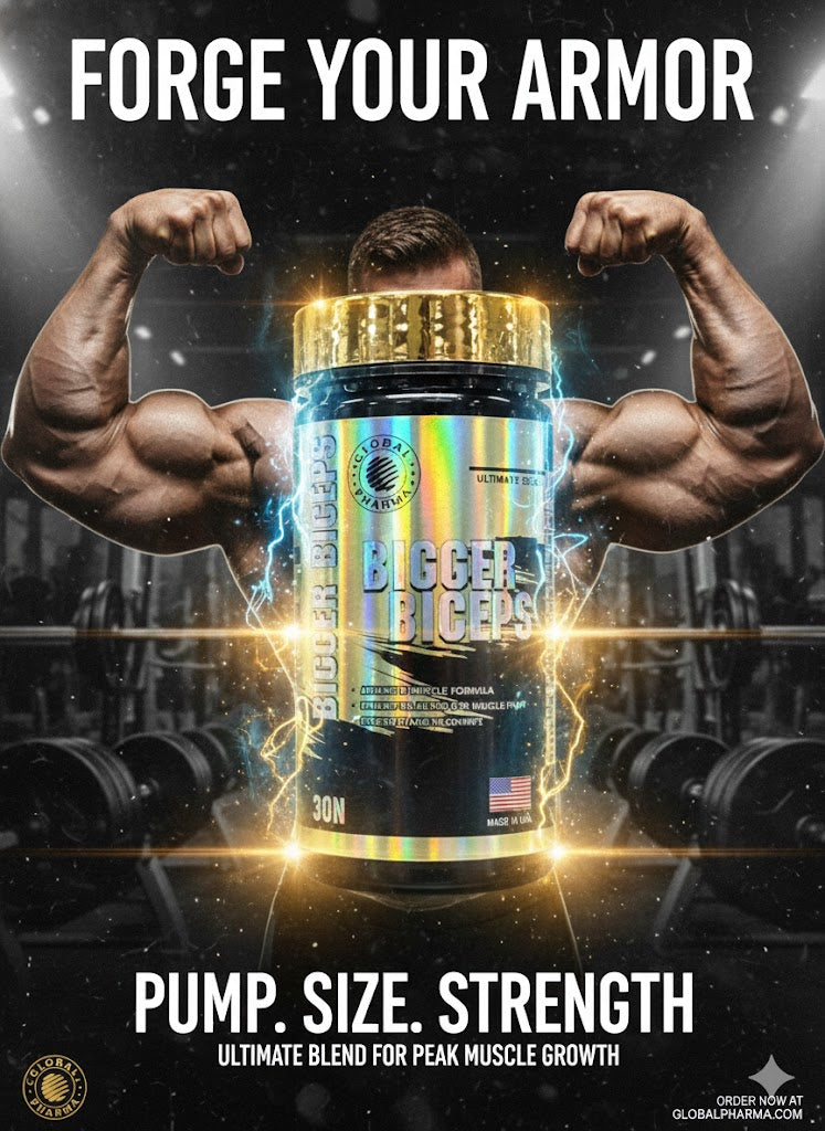 Global Pharma BIGGER BICEPS - Advanced Muscle Formula for Pump, Gain, Strength & Recovery (30 Units)